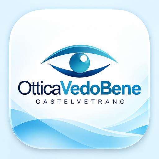 Logo Ottica VedoBene con occhio stilizzato blu